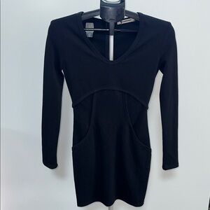 ALEXANDER WANG BLACK SCOOP NECK LONG SLEEVE CAGE DRESS WITH BACK ZIPPER CLOSURE